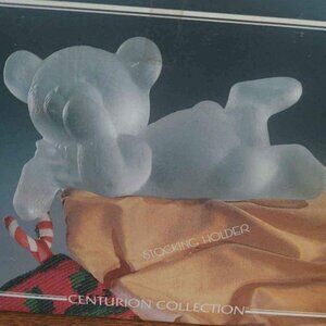 BNIB Vintage Frosted Glass Teddy Bear Stocking Holder